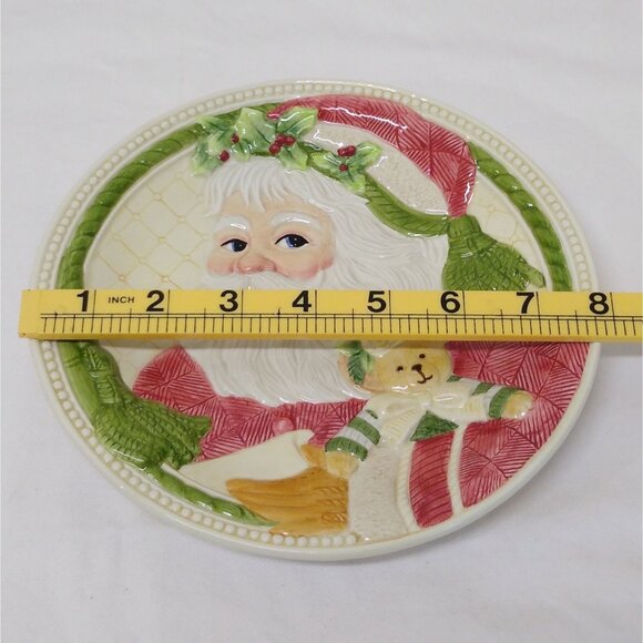 Demdaco Forever Christmas Santa Decorative 8" Plate 2002 Teddy Bear Holly Detail - Picture 6 of 6